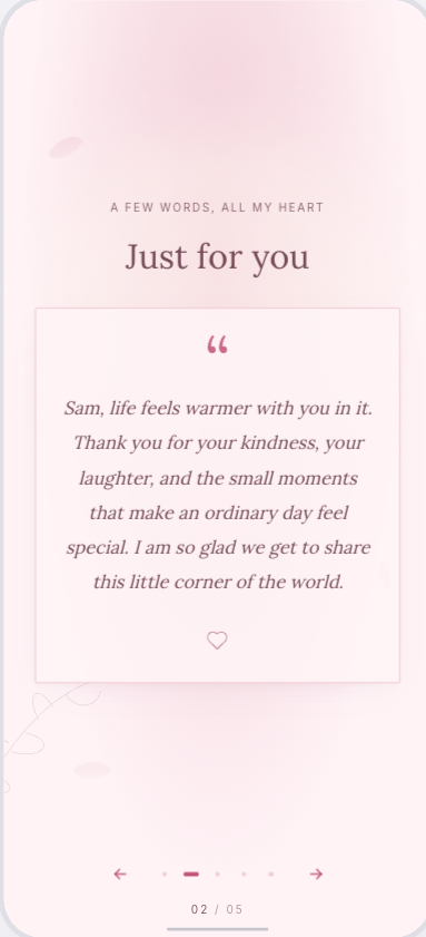 A personal digital letter to Sam shown in the mobile reader