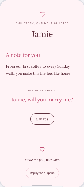 Proposal Website preview with a personal message